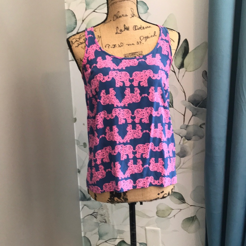 Lilly Pulitzer silk elephant zip tank. Size small